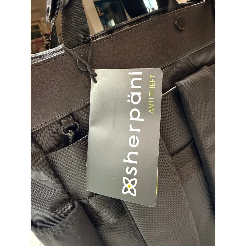 Sherpani Tote Backpack Convertible Black Nylon Leather Trim Versatile - Picture 12 of 14